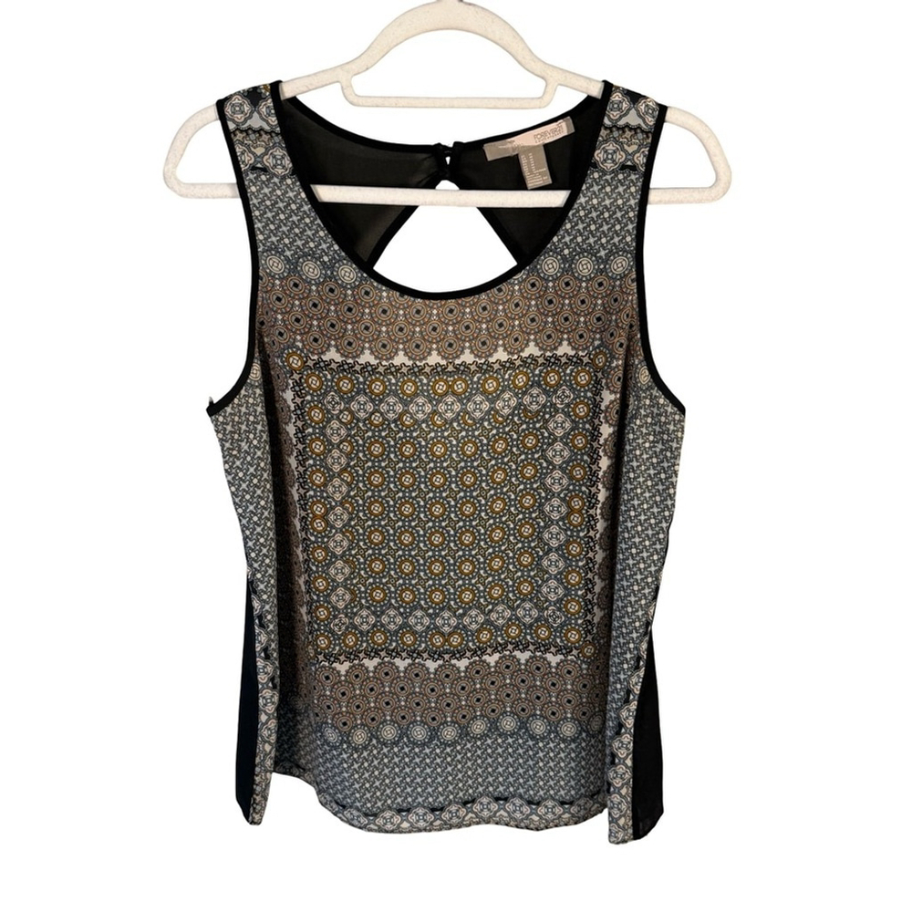 Forever 21 Geometric Print Sleeveless Blouse Size M Lightweight Office Modern